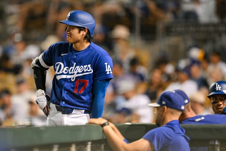 【Number現地撮影：大谷翔平の愛される日々】ドジャース再合流後の試合での大谷（写真は右に続きます）　©Nanae Suzuki