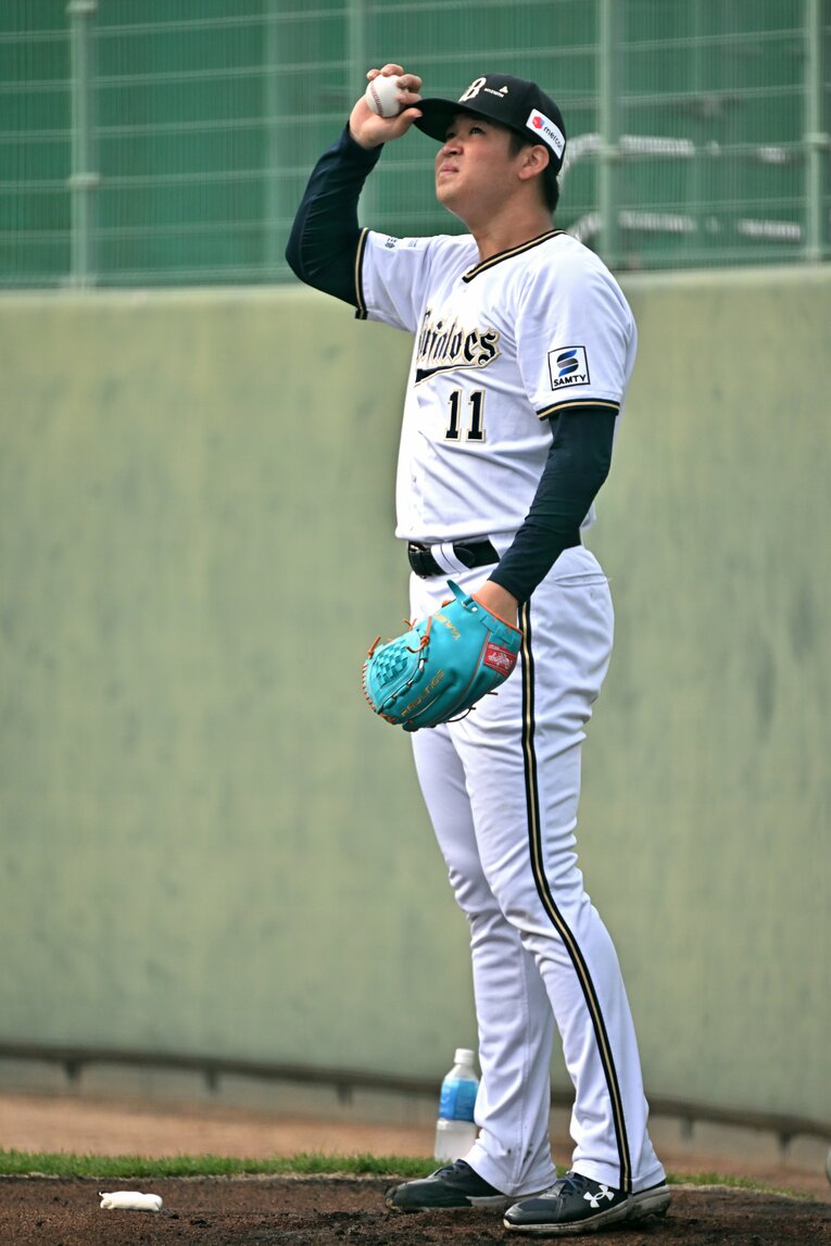 ブレーク２年目となる今春のキャンプで練習に取り組む山下　©Hideki Sugiyama