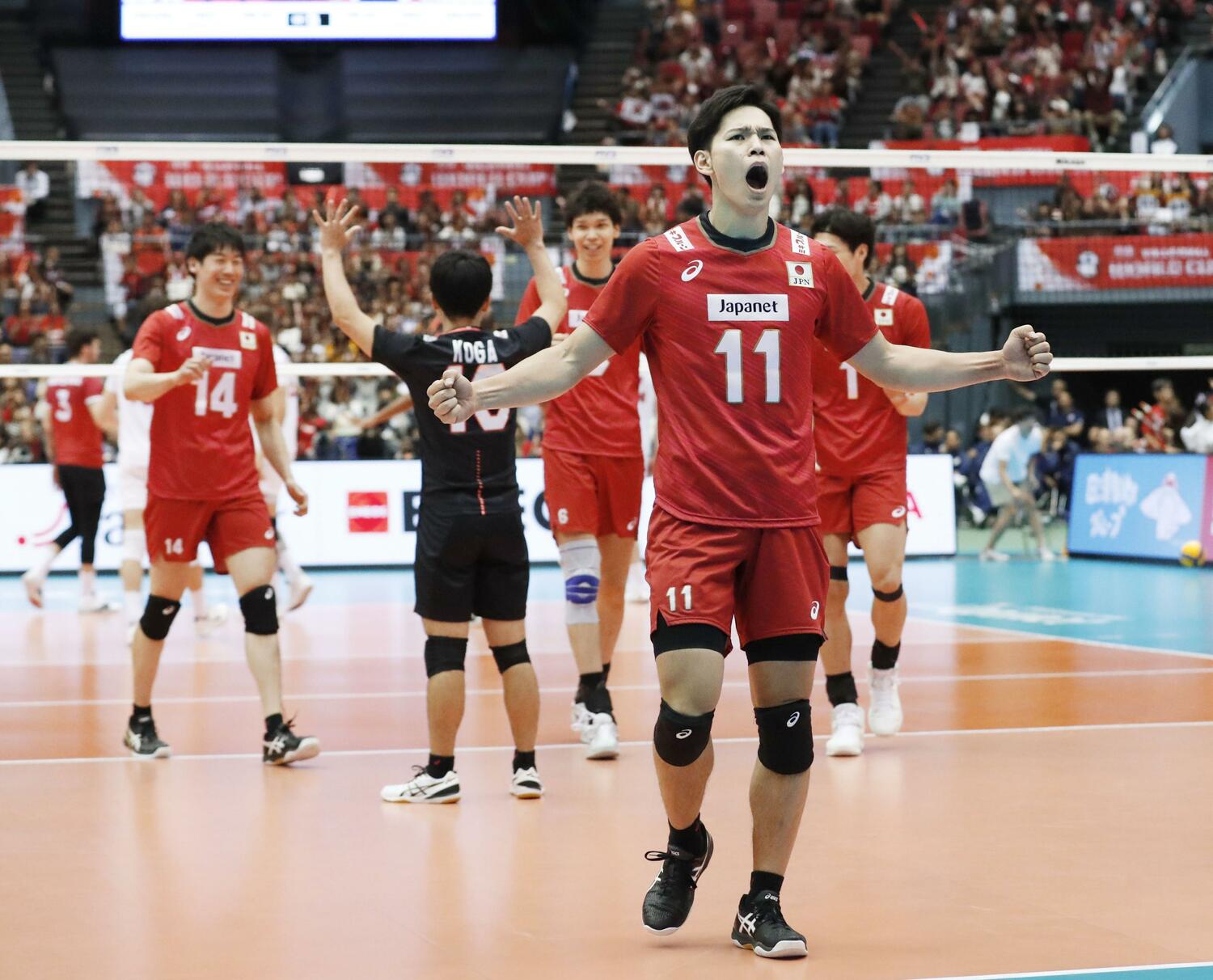 2019年W杯カナダ戦でガッツポーズする西田有志　©︎KYODO