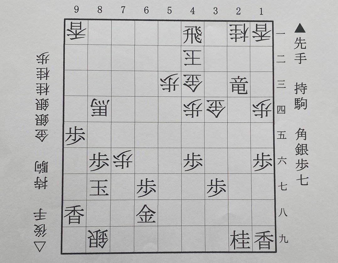第1図は▲4一飛まで（下側の先手は三浦、上側の後手は羽生）