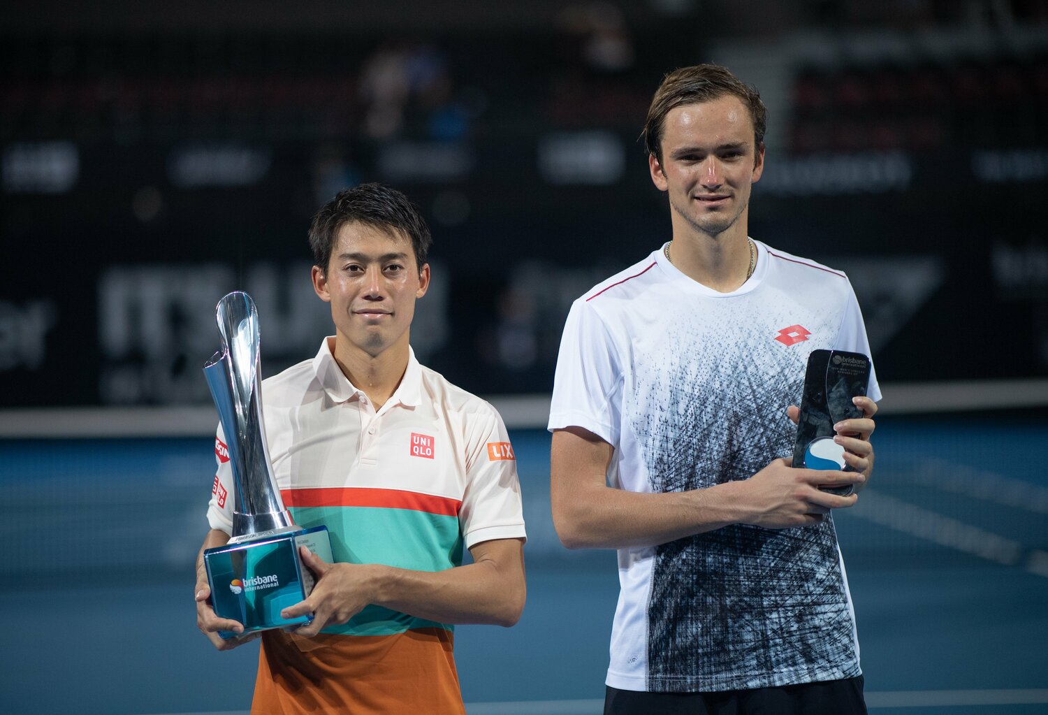 2019年ブリスベン国際で198cmのダニール・メドベージェフを破って優勝した錦織。当時世界9位だった ©Getty Images