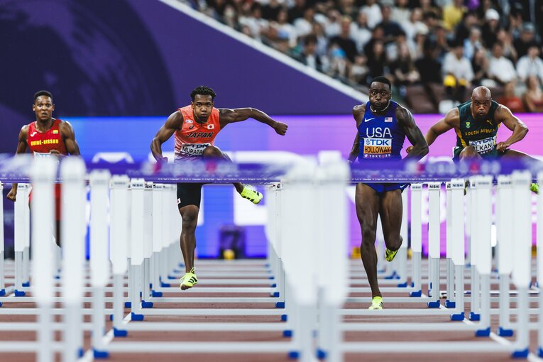 【東京世界陸上】110mハードル予選を走る村竹ラシッド（JAL）　©Kiichi Matsumoto