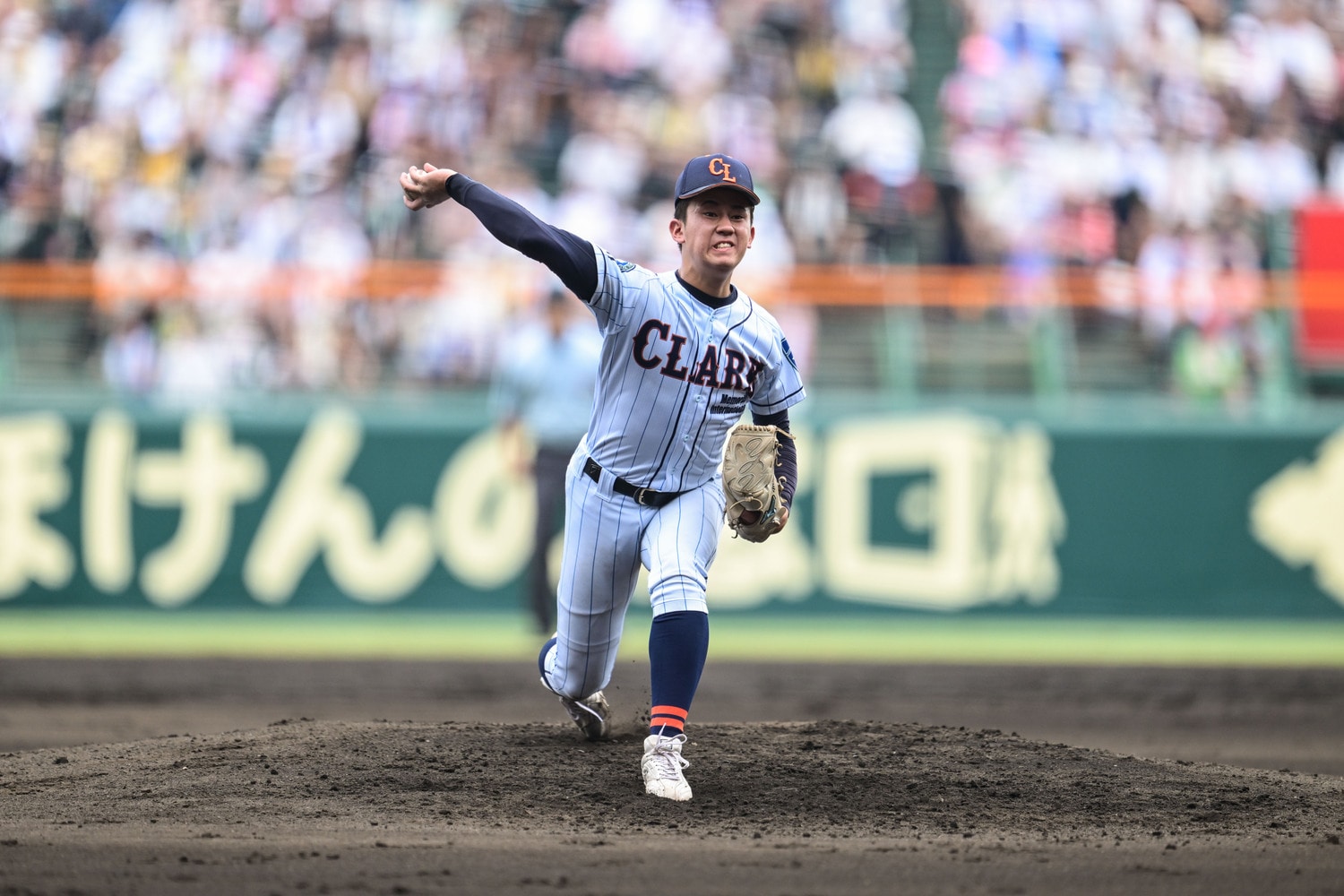 【1】クラーク国際高・新岡歩輝投手（３年・173cm72kg・右投右打）　©Nanae Suzuki