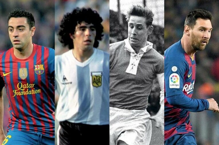左からシャビ、マラドーナ、コパ、メッシ。 ／ photograph by L’Équipe
