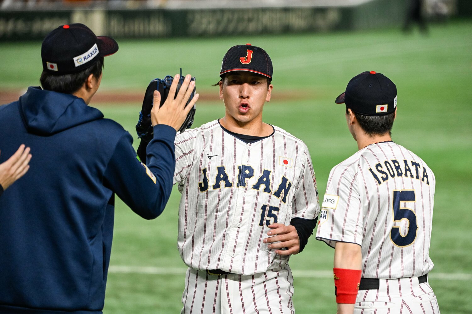 劣勢の中9回に登板して台湾の攻撃を抑え、味方の反撃を促した大勢だったが　©Nanae Suzuki