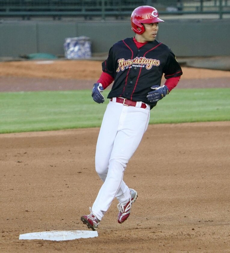 2021年5月、3Aのルイビルでプレーする秋山　©KYODO