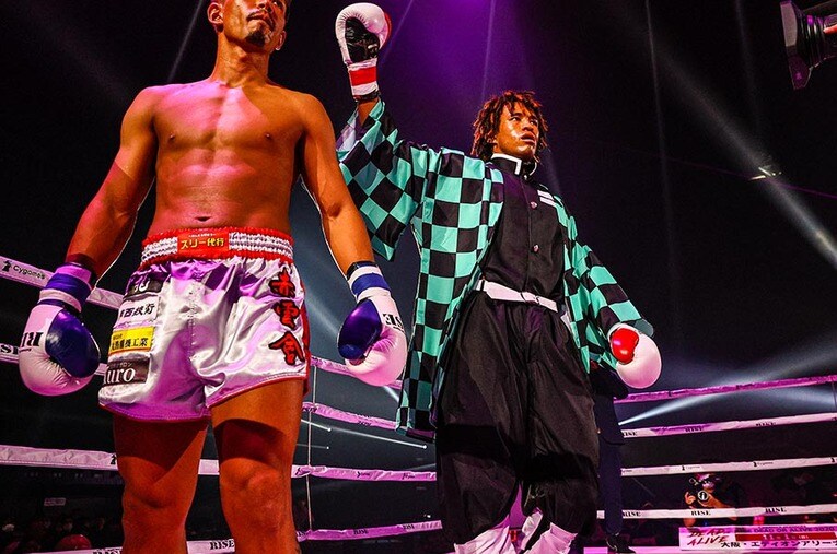 昨年10月、横浜で行われたRISEに出場したベイノア。お笑い芸人と格闘家という二つの顔を持つ ／ photograph by Susumu Nagao