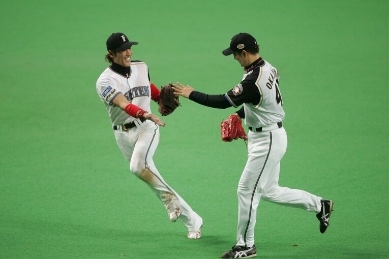 日本ハムの名物ともなった外野三人衆のこの場面　©︎Hideki Sugiyama