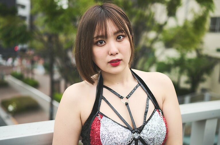 4月29日、スターダム最高峰のベルトに挑戦するひめか ／ photograph by Yuki Suenaga