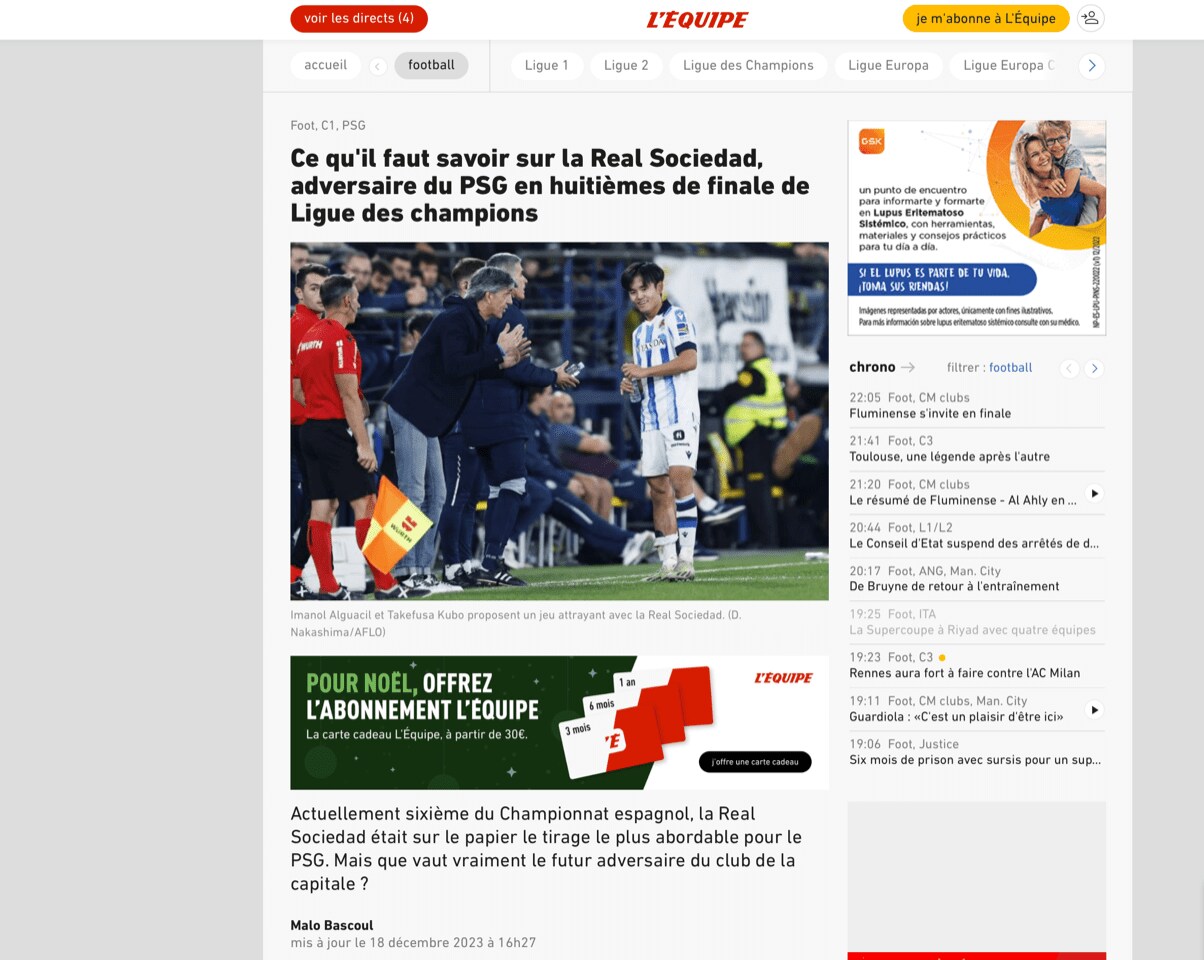 レキップのWeb紙面でも久保は注目されている　※スクリーンショット