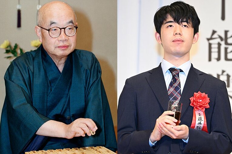 大山康晴十五世名人と藤井聡太竜王・名人（大山は1992年撮影）。同じ全冠達成者であるが、大山が頭角を現すまでの経緯とは？ ／ photograph by JIJI PRESS/Keiji Ishikawa