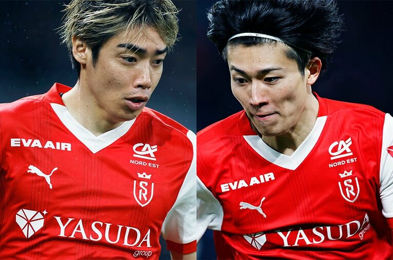 伊東純也と中村敬斗。新加入の関根大輝とともに、スタッド・ランスを支える一員である ／ photograph by Daisuke Nakashima