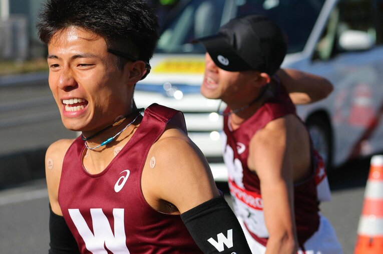 2023年1月、伊福陽太（当時2年）は自身初の箱根駅伝を走る。早大政治経済学部の箱根ランナーは久しく出ていなかった ／ photograph by JIJI PRESS