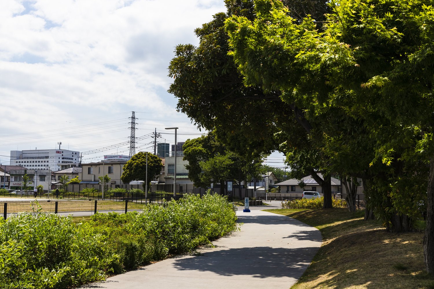 遊歩道が左にゆったりとカーブしていく