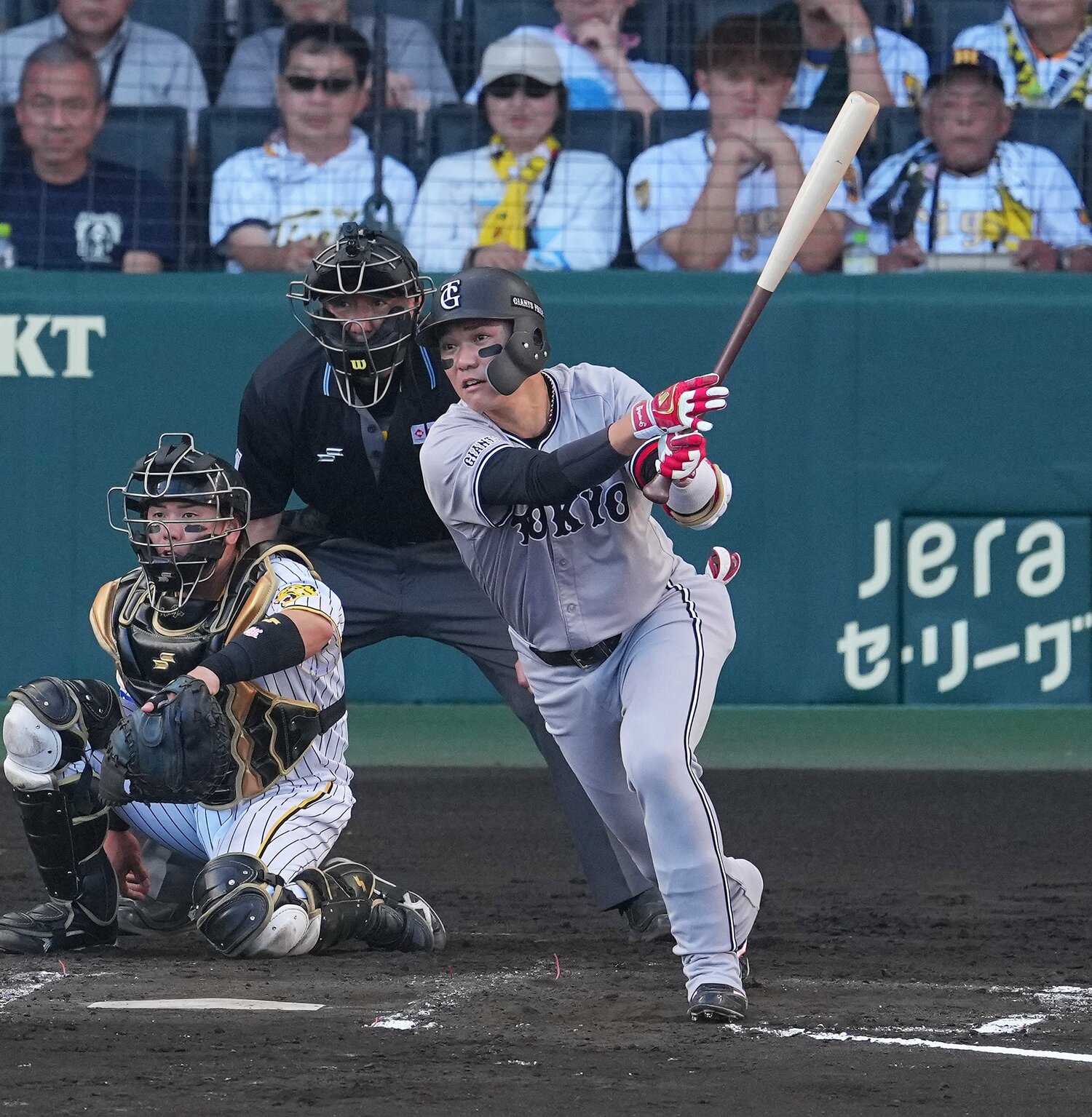 阪神戦、代打で起用され値千金のタイムリーを放った坂本勇人　©︎SANKEI SHIMBUN