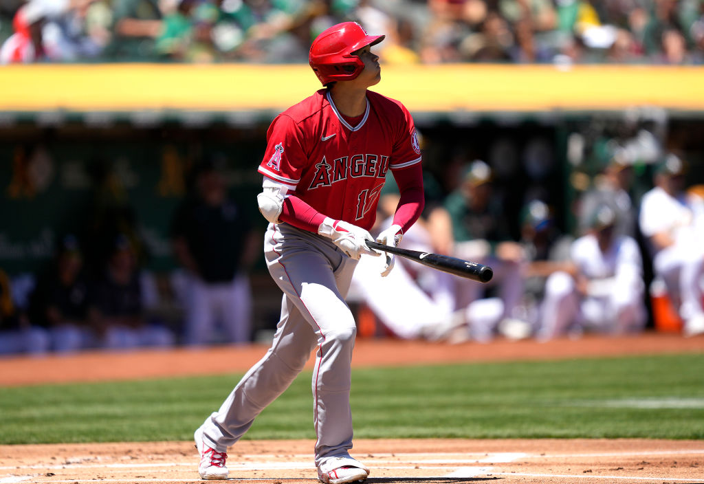 15日アスレチックス戦での第8号本塁打（クリック、スワイプすると“大谷の衝撃本塁打の数々”をご覧になれます） ©Getty Images