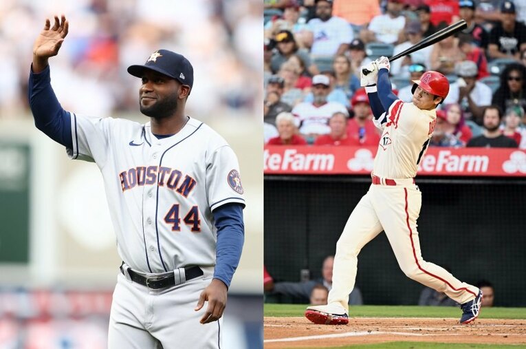 MLBのオールスターファン投票で1位のヨーダン・アルバレス(左)と2位の大谷翔平(右)。決選投票は5日（日本時間6日）から行われる ／ photograph by Getty Images