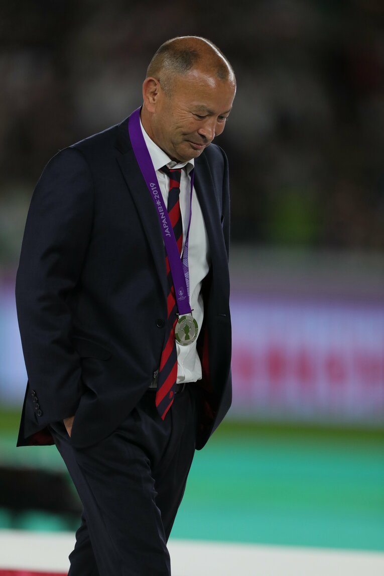 2019年W杯はイングランド代表を準優勝に導いたエディー・ジョーンズ。表彰式では悔しさを隠さず、23年大会へのリベンジを誓っていた　©︎Naoya Sanuki