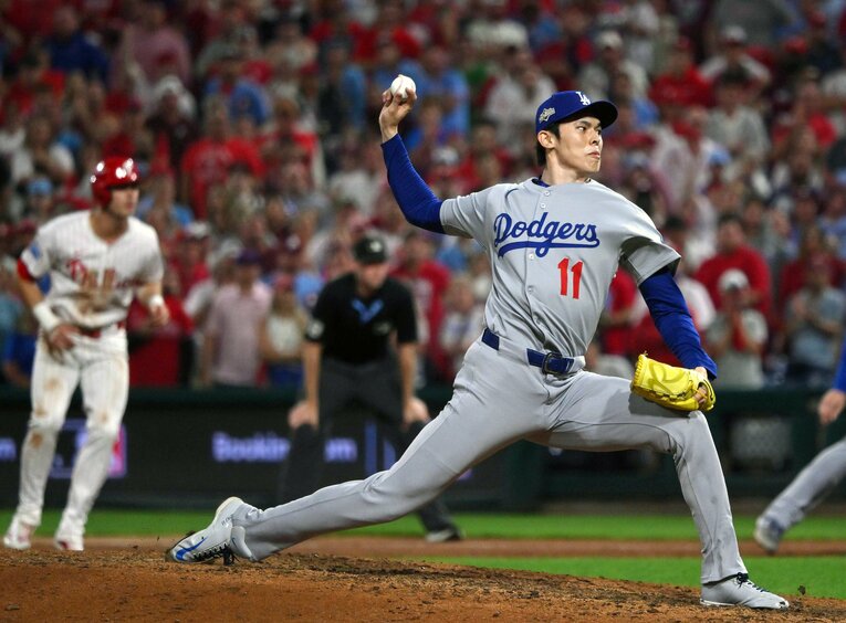 フィリーズとの第2戦では9回に登板し、試合を締めた　©JIJI PRESS