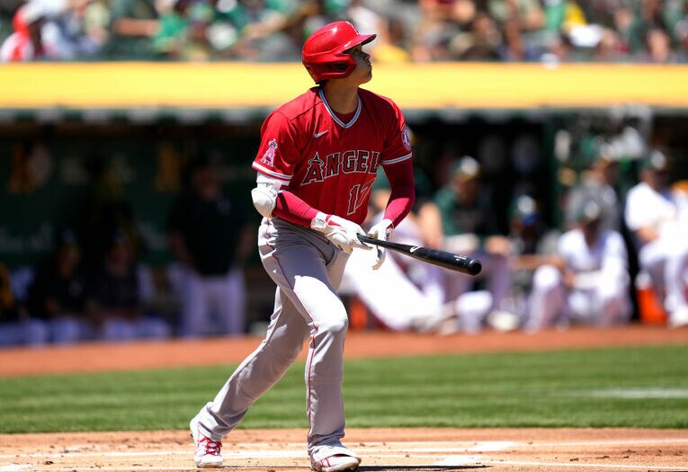 15日アスレチックス戦での第8号本塁打（クリック、スワイプすると“大谷の衝撃本塁打の数々”をご覧になれます） ©Getty Images