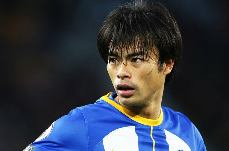 プレミア初ゴールを決めた三笘薫。イングランドでの評価と勢いはカタールW杯に向けて、確実に高まっている ／ photograph by  Matthew Ashton/Getty Images