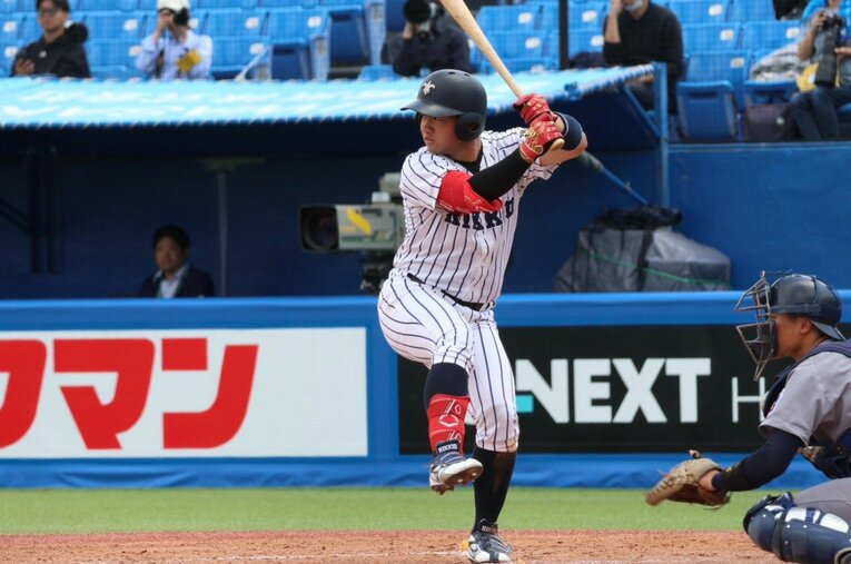 特徴的な一本足打法で春季リーグ三冠王を獲得した、立教大の山形球道。秋季リーグでさらに力を見せてプロを引き寄せられるか　©St. Paul's University Baseball Club