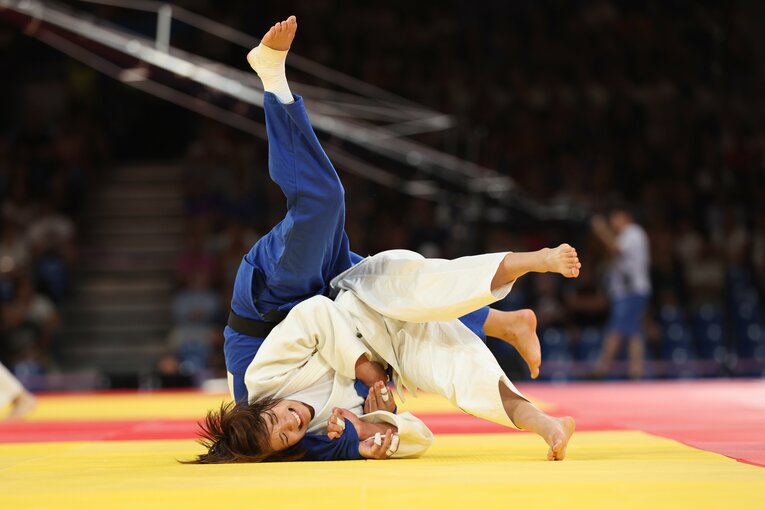 混合団体戦、2回戦スペイン戦で合わせ技一本で勝利した阿部詩　©Tetsuya Higashikawa/JMPA