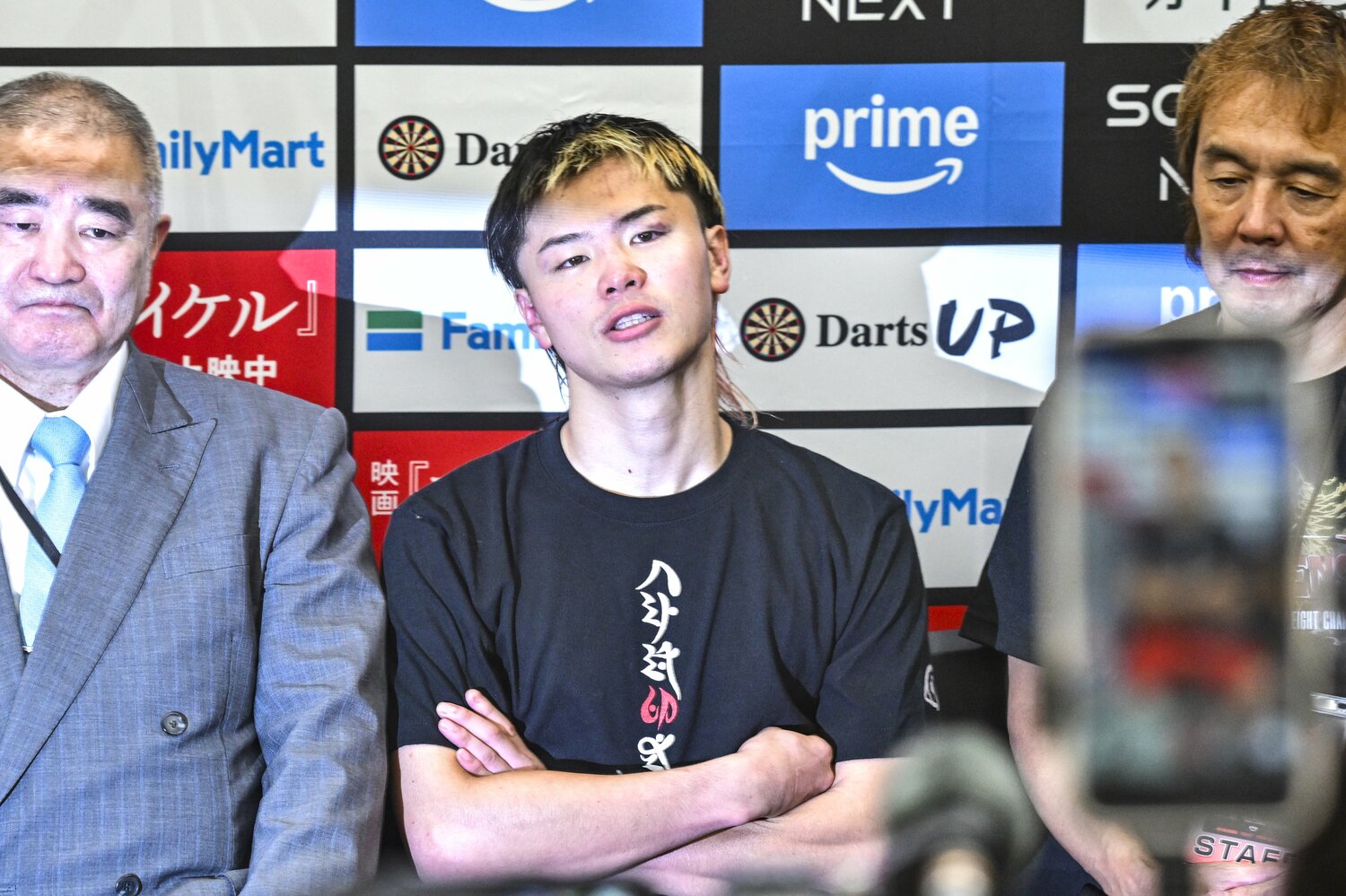 敗戦後の会見で思いを吐露した那須川 ©Takuya Sugiyama