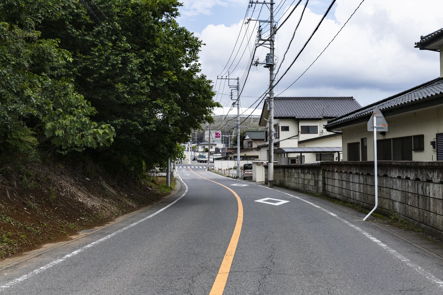 競馬場通りを進んでいくと…前方に大きなスタジアムが
