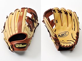 あらかじめ湾曲させたフィンガーデザインでポケットを補強する「デュアル・ウェルティング」技術を搭載したA2K。ウイルソンが誇る名作だが、革がブ厚く重い作りはいかにもメジャーリーガー向けだ。