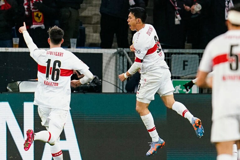 ホッフェンハイム戦でゴールを決めた遠藤航　©Getty Images