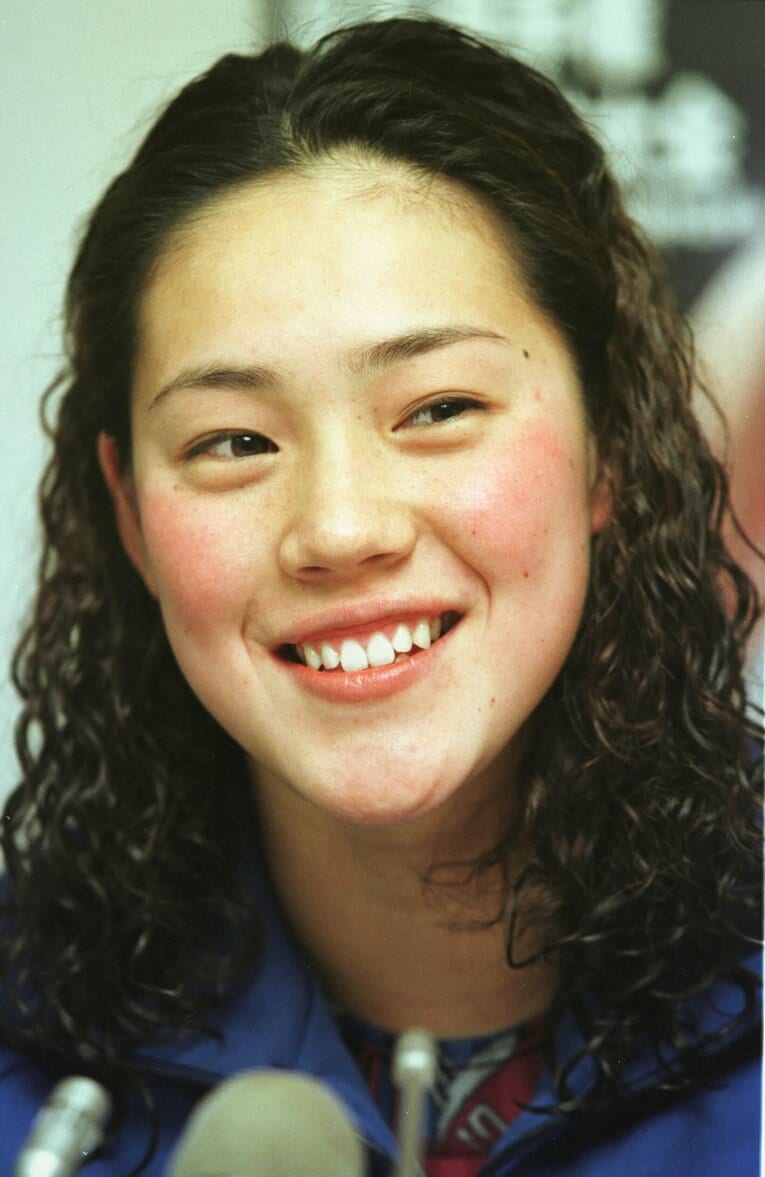 千葉すず。1996年アトランタ五輪前の記者会見で　©BUNGEISHUNJU