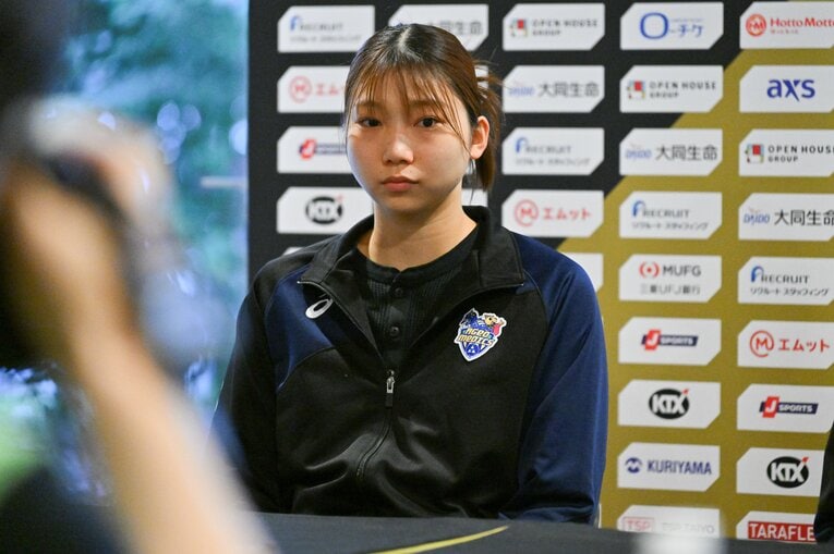 試合後の会見に出席した山地梨菜　©︎SV.LEAGUE