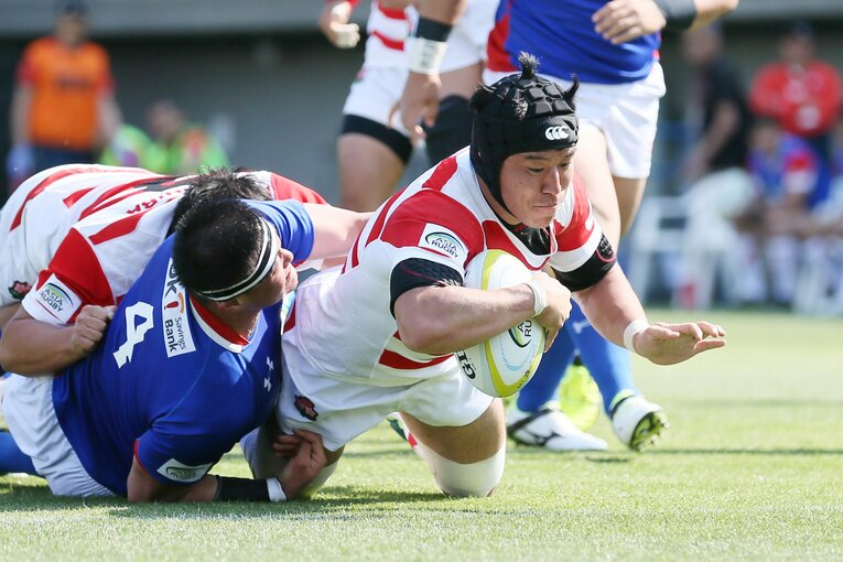 負傷しながらも、日本代表としてピッチで暴れ回った小澤（2017年4月29日／アジアラグビーチャンピオンシップ第2戦・韓国戦）©️JIJI PRESS