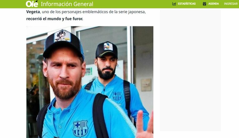 「ベジータ帽子」をかぶるメッシ　※『オレ』紙より