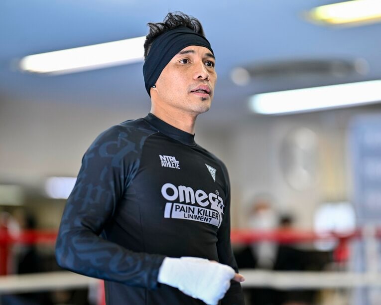 公開練習で汗をながすドネア　©︎Hiroaki Finito Yamaguchi/AFLO