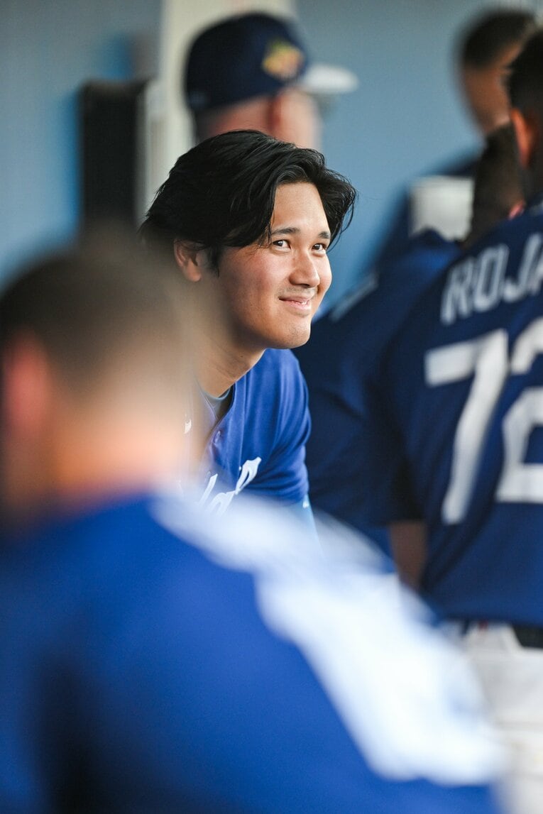 【Number現地撮影：大谷翔平の愛される日々】ドジャース再合流後の試合での大谷（写真は右に続きます）　©Nanae Suzuki