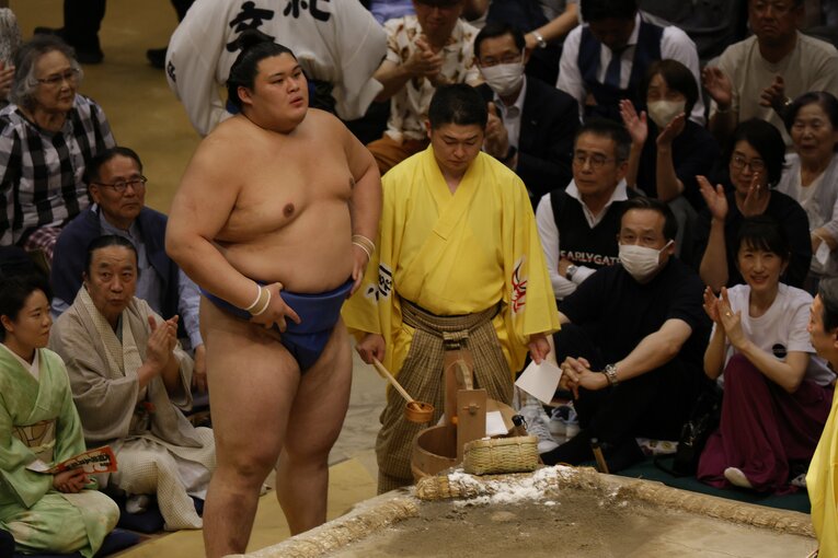 夏場所13日目、取組後の大の里　©Kiichi Matsumoto/JMPA
