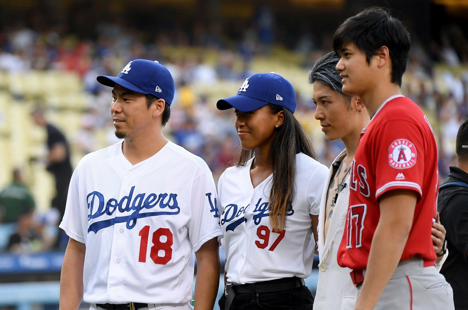 前田がドジャース、大谷がエンゼルス時代には、なんと大坂なおみらとの豪華集合写真も　©Getty Images