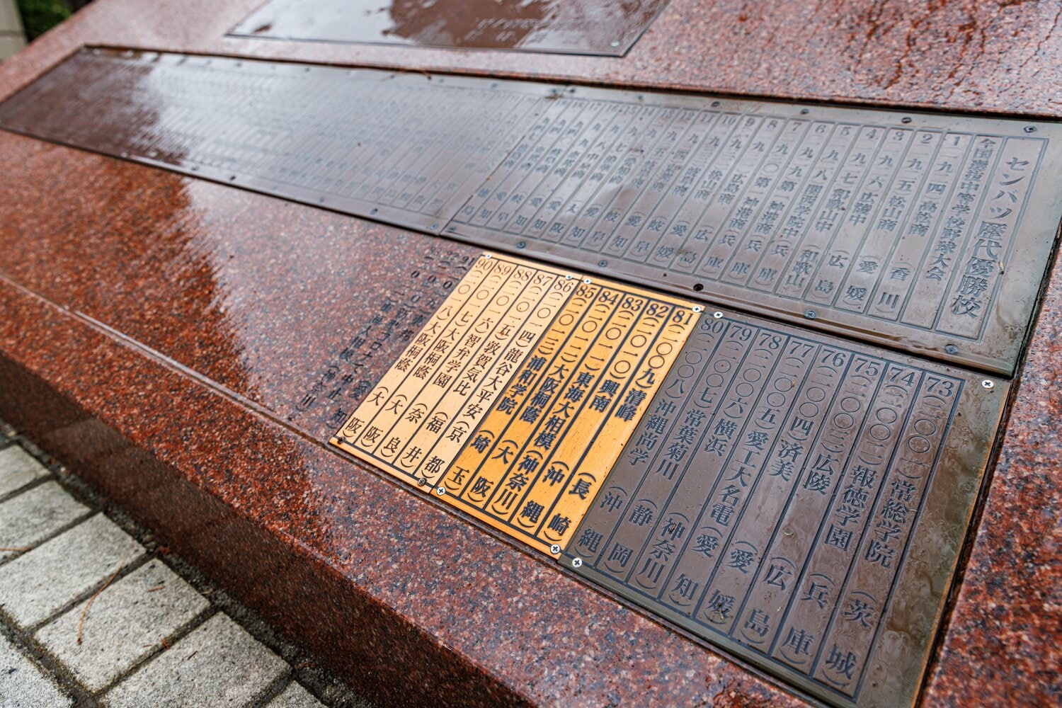 センバツ歴代優勝校。昨年優勝した東海大相模の文字もきちんと刻まれていた