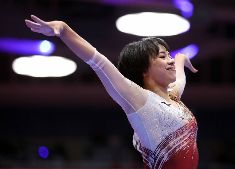 2021年10月、現役最後の出場となった世界体操ゆかでの演技　©JIJI PRESS