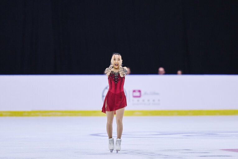 フリーの演技を終えた直後の三原　©Getty Images