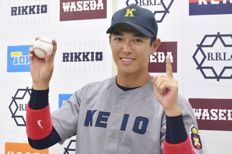 ドラフト指名の可能性が浮上している慶應大の清原正吾。今秋の六大学野球のリーグ戦では2本塁打を放っている ／ photograph by JIJI PRESS