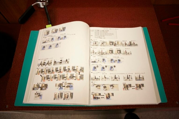 プロゴルファーの長女・遥加のために工藤が作ったトレーニングファイル（2011年撮影）　©Tadashi Shirasawa
