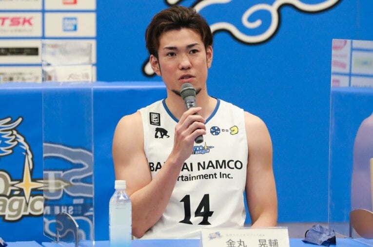 9月22日に行われた島根の新体制記者会見でコメントする金丸晃輔。今夏の東京五輪でも日本代表としてプレーした ／ photograph by SHIMANE SUSANOO MAGIC