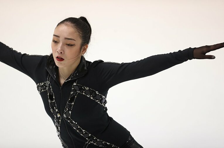 フリーでは前半最後の3回転サルコウで1/4回転不足が付いた以外はノーミスの演技を見せた本郷 ／ photograph by Manabu Takahashi