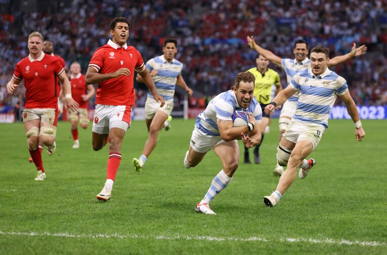 後半37分、アルゼンチン「とどめ」のトライ。34歳のニコラス・サンチェスが試合を決定づけた　©Getty Images