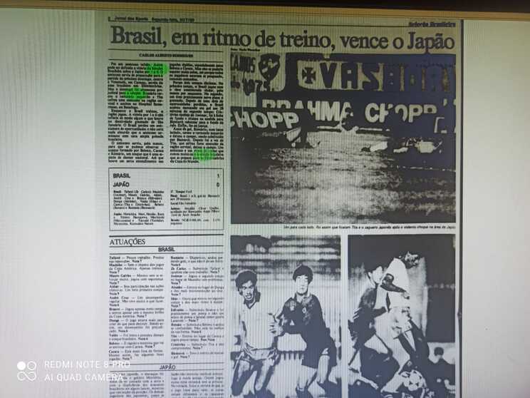 「ブラジル、練習モードで日本を下す」との見出しで報じられた当時の紙面　©Hiroaki Sawada