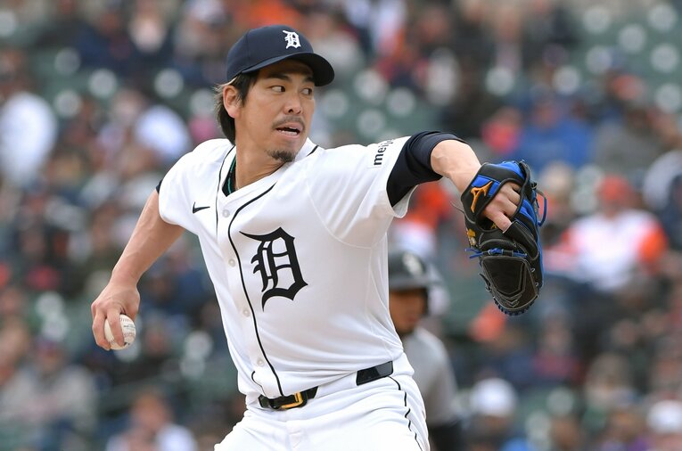 今年4月、ホワイトソックス戦でリリーフ登板する前田健太　©Getty Images