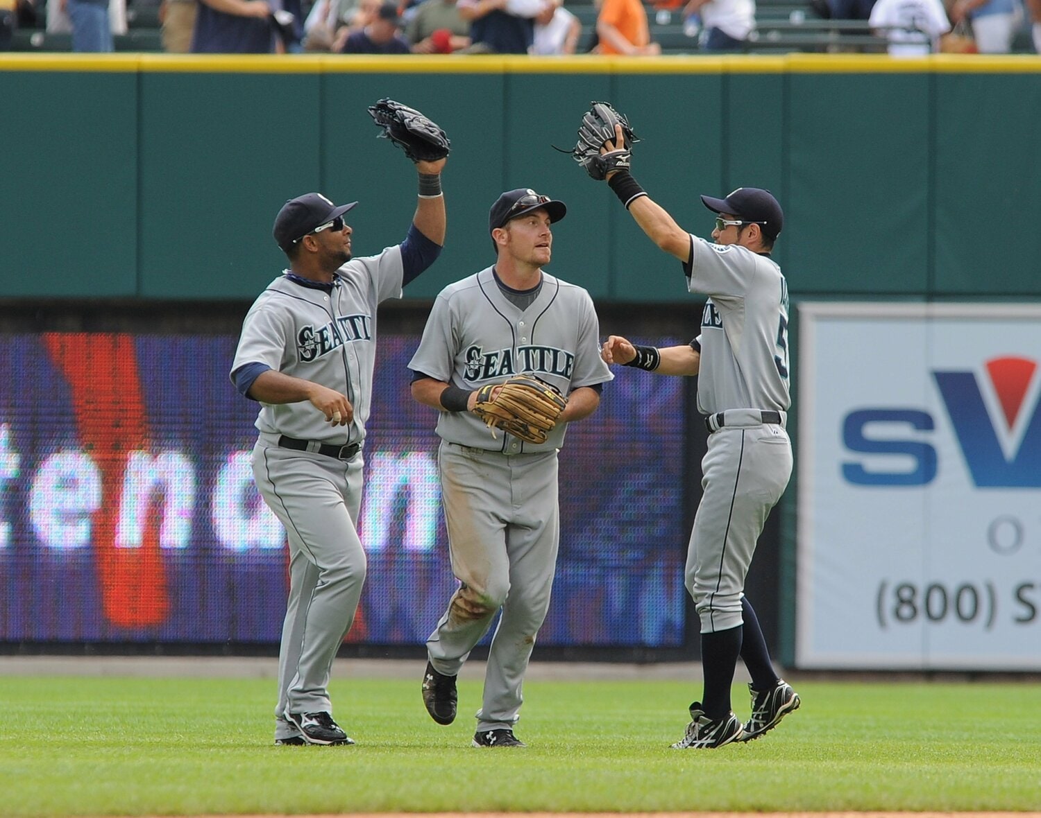 マリナーズ時代のバレンティン(左)とイチロー(右) ©Getty Images